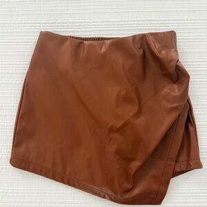 Brown Faux Leather Skort